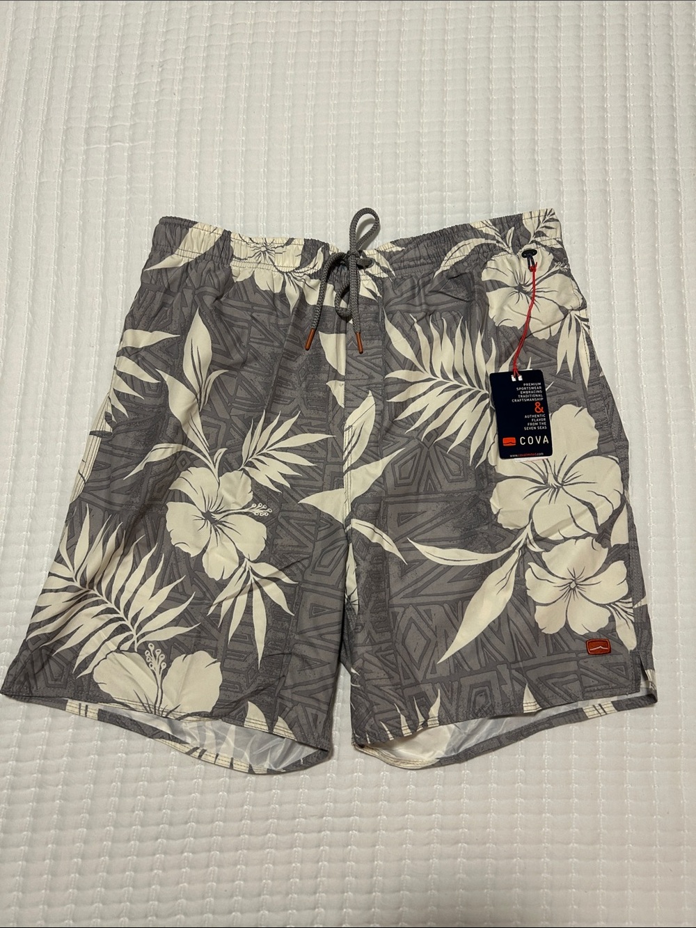 COVA Men's Gray Floral Swim Board Shorts XL LINED